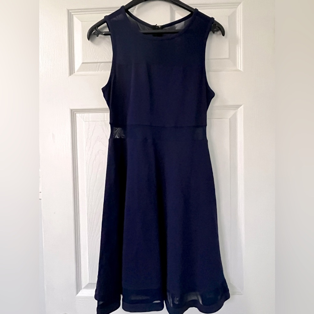 Express Navy Sleeveless Dress With Mesh Details (Small)